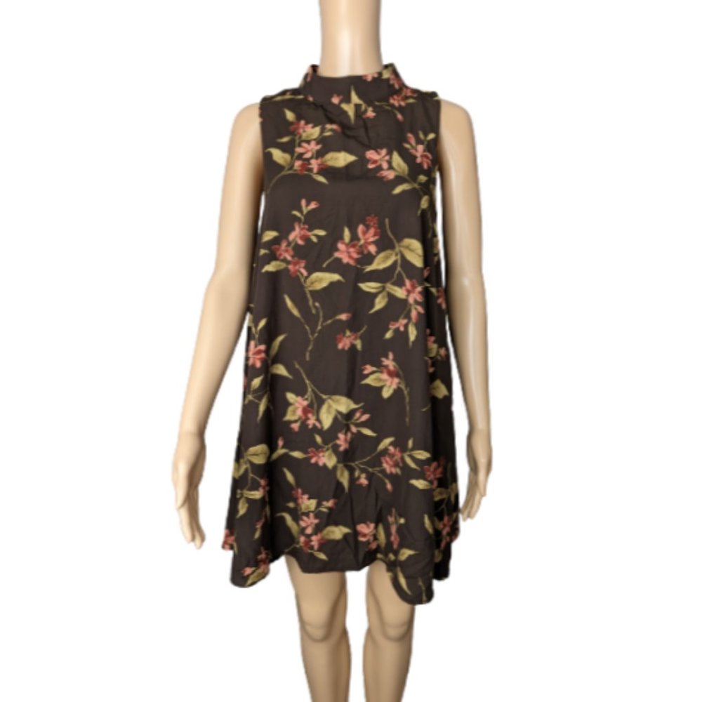 Deja Vu Brown Floral Print Mini Dress S